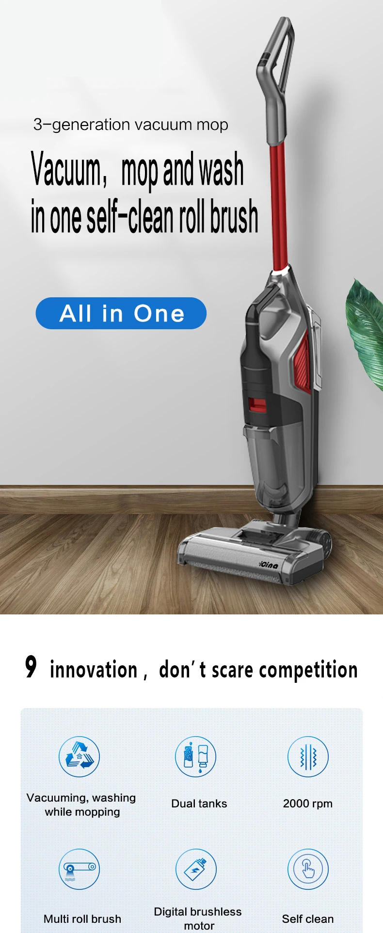 Description Picture 2 of itemLEDEAST Man5s Suction Mop And Washing Integrated Wireless Handheld Automatic Cleaning Sweeping Dry And Wet Vacuum Cleaner