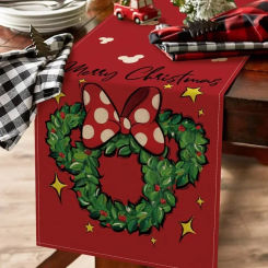 72 Inches Merry Christmas Mouse Wreath Table Runner Xmas Red Polka Dot Bow Stars Kitchen Table Decor Holiday Home Party Supply