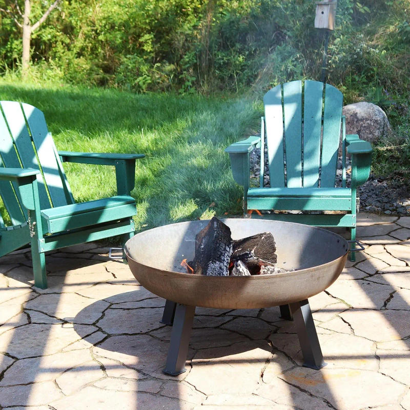 Description Picture 4 of item34-Inch Rustic Cast Iron Outdoor Raised Fire Pit Bowl with Handles - Steel Finish 34"D x 34"W x 16"H