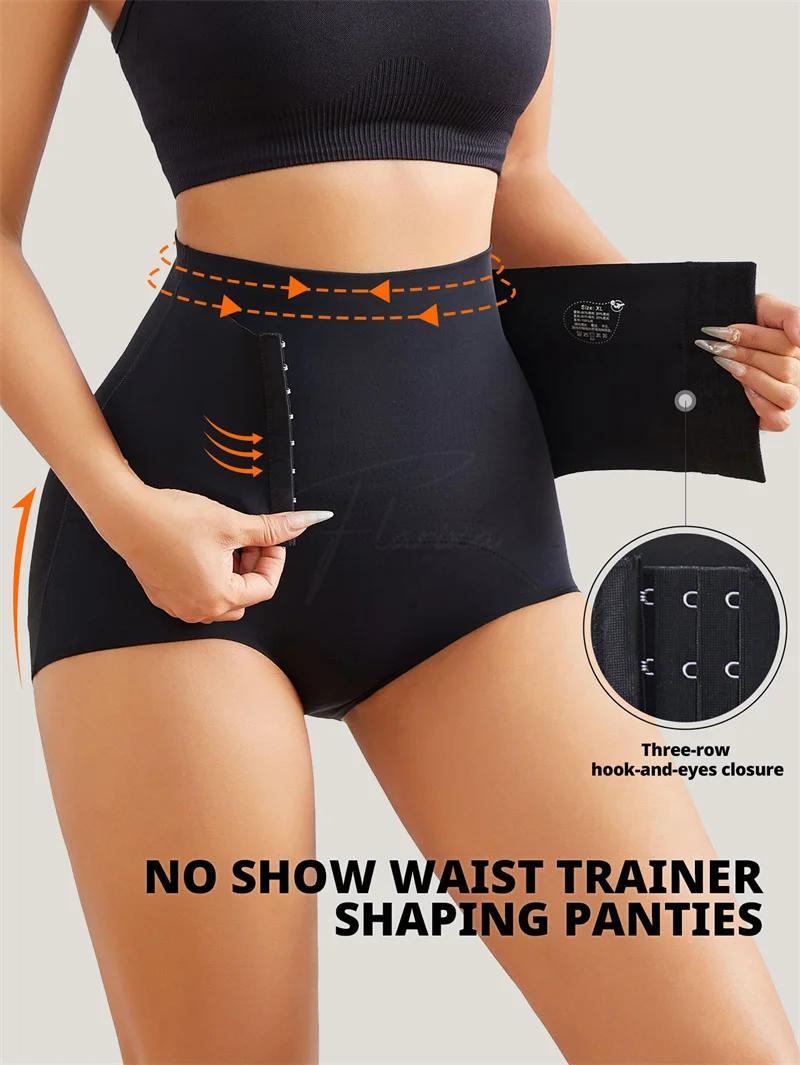 Description Picture 3 of itemFlarixa Waist Trainer Panties Women Shaper Ice Silk High Waist Butt Lifting Pants Hook and Eye Tummy Control Underwear Briefs