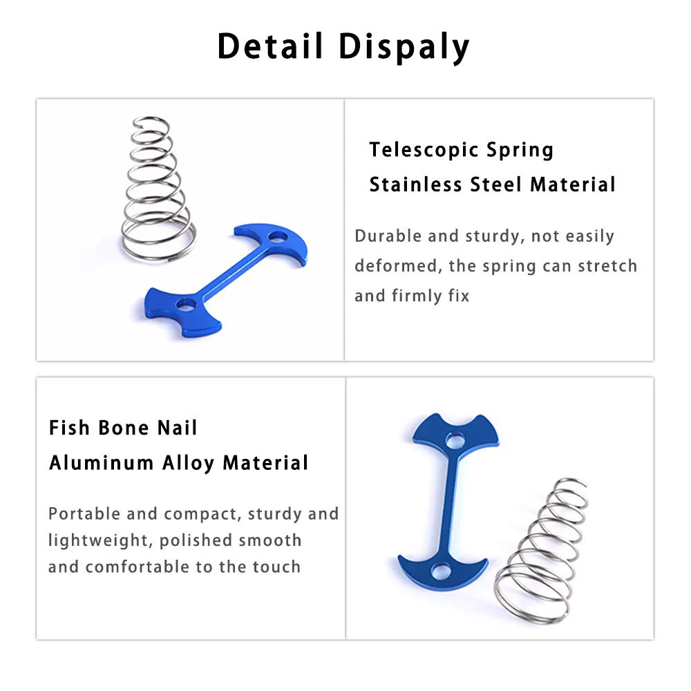 Description Picture 4 of itemTARKA 10pcs Camping Deck Nails Spring Fish Bone Nails with Hooks Wooden Board Tent Pegs Ground Nails Climbing Tent Accessories