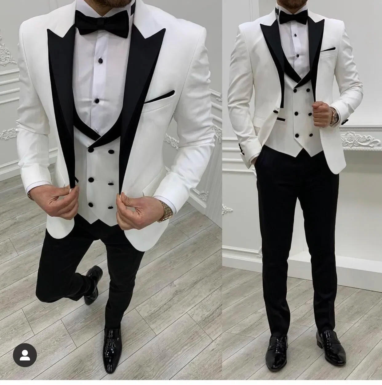 Description Picture 3 of itemNew Grey Costume Slim Fit Men Suits Black Pant Slim Fit Groom Tuxedos For Formal Wedding Suit Jacket Pant Vest 3 Pieces Blazer
