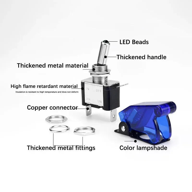 Description Picture 5 of itemAuto Car Boat Truck Illuminated Led Toggle Switch With Safety Aircraft Flip Up Cover Guard 12V20A transparent
