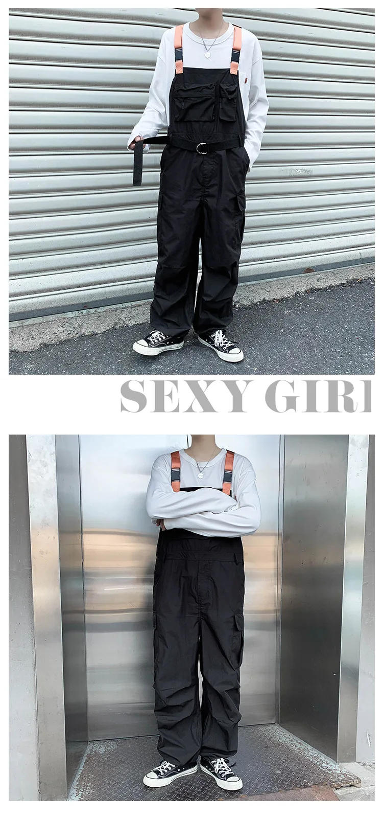 Description Picture 4 of item2023 Men's Spring and Autumn New Retro Tooling Suspender Pants Loose Sling One-Piece Ankle Banded Pants