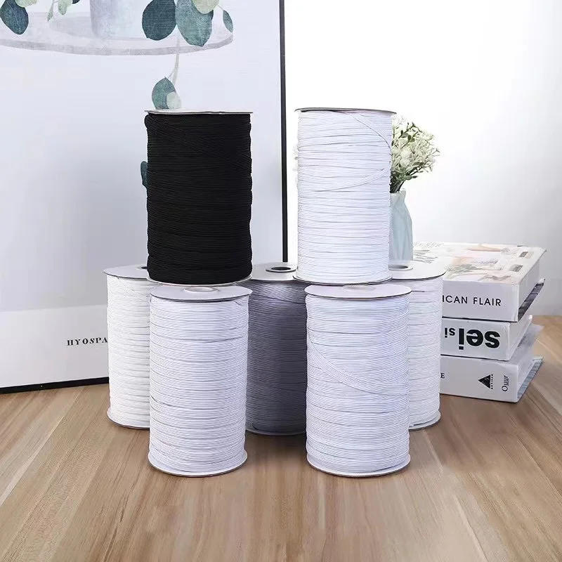 Description Picture 4 of item5yards/Lot 3/6/8/10/12mm White/Black High Elastic Sewing Elastic Band Fiat Rubber Band Waist Band Stretch Rope Elastic Ribbon