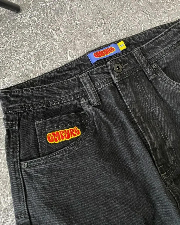 Description Picture 5 of itemStreetwear Empyre Jeans Y2K Hip Hop Gothic Cartoon Graphic Embroidered Baggy Jeans Black Pants Mens Womens New Wide Leg Trouser