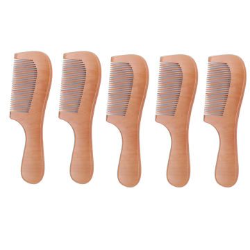 5Pcs Wood Wooden Hair Comb Ergonomic Handle Prevent Slip Lightweight Portable Close Tooth