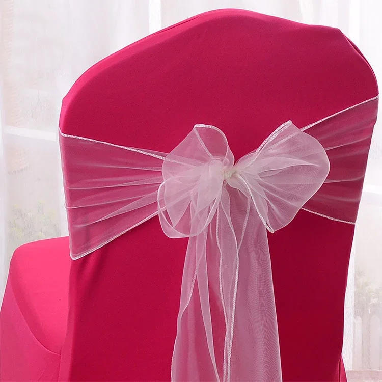 Description Picture 4 of item25pcs/lot Pink Organza Chair Sashes Wedding Chair Decoration Ribbons Ties Bow for Cover Banquet Wedding Party Event Mint Green