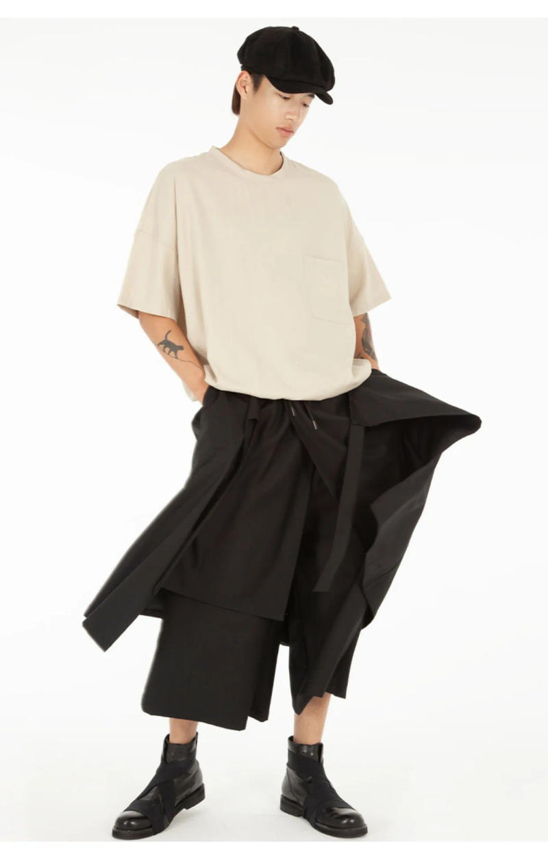 Description Picture 3 of itemMen's Skirt Spring And Autumn New Solid Color Simple Double-Layer Design Casual Large Size Nine-Point Pants