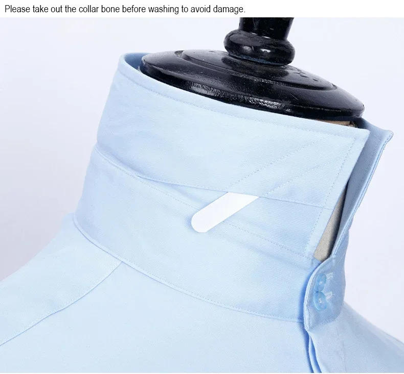 Description Picture 4 of itemNew Cotton Men's French Cuff Dress Shirts Covered Button Luxury Men Party Wedding Business Formal Long Sleeve Shirt High Collar