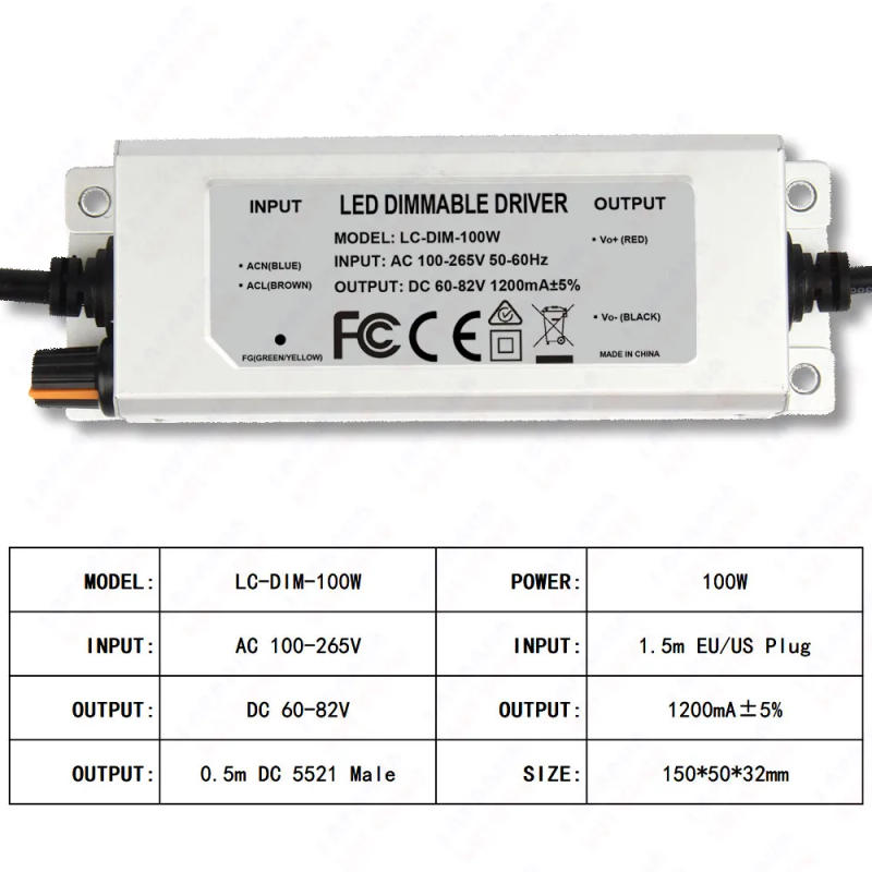 Description Picture 6 of item100W 120W 150W Dimmable LED Driver + Dimmer Waterproof 1200mA 1500mA 1800mA DC 60-82V Palnt Grow Lamp Lighting Transformer