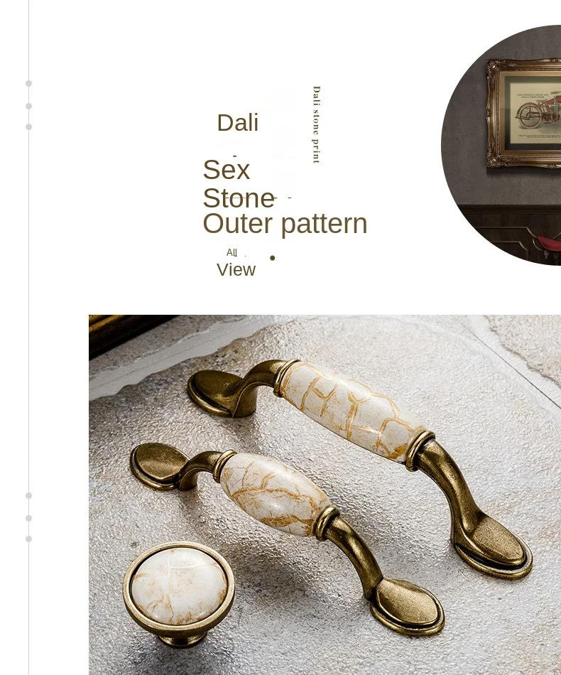 Description Picture 3 of itemMarble Series Ceramic Cabinet Handles Zinc Alloy Cabinet Pulls Drawer Knobs Wardrobe Door Handles Furniture Handle