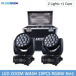 2pcs LED 19x15W RGBW 4in1 Wash +Zoom Beam Moving Head Lighting with Flightcase Option DJ Disco KTV Bar Nightclub Stage Light