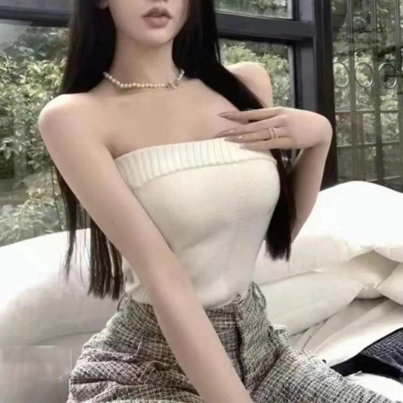 Description Picture 5 of itemRibbed Knit Tube Top Casual Strapless Bandeau Sleeveless Tank Tops Sexy Slim Fit Sleeveless Vest Summer