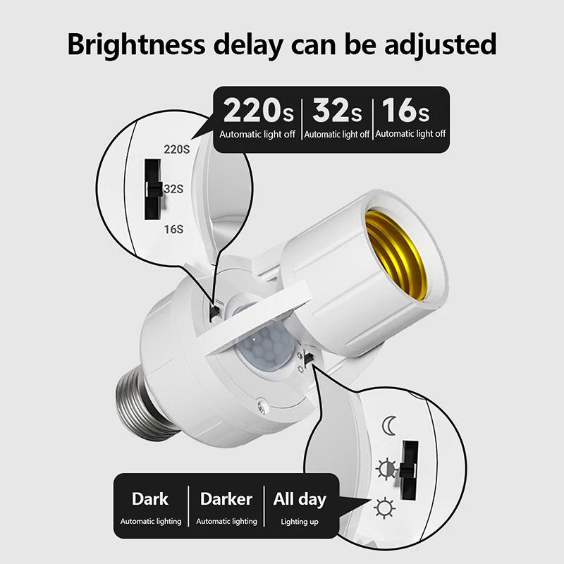 Description Picture 3 of item1PC AC100-240V E27 Socket Converter With PIR Motion Sensor Ampoule LED E27 Lamp Base Intelligent Switch Light Bulb Lamp Holder