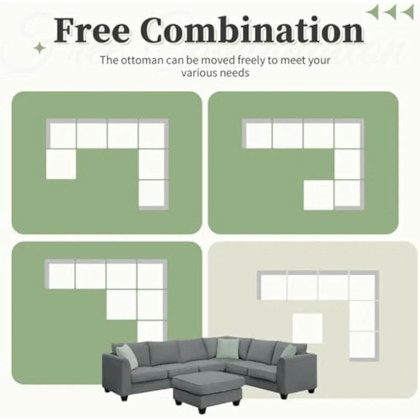 Description Picture 6 of itemSofa Couches Living Room Sets, 7-Seats Modular Sectional Sofa with Ottoman, 112 * 87" L-Shape Sofa Corner Couch with 3 Pillows