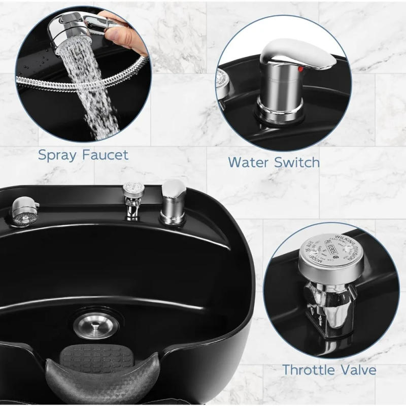 Description Picture 3 of itemShampoo Bowl and Chair Set for Salon, Hair Washing Station for Hair Stylist, ABS Plastic Backwash Barber Sink with Separate