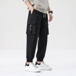 2022 Youth Spring And Summer Student Trend Straight Tube Loose Multi Pocket Overalls Trousers Men'S Sports 9-Point Casual Pants