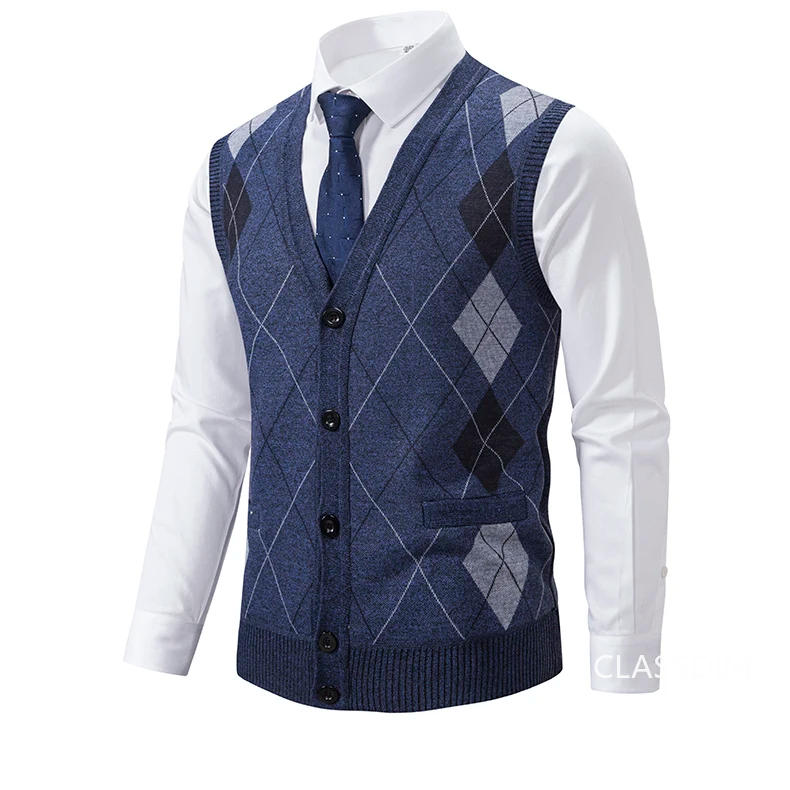 Description Picture 3 of itemMen Autumn Sweater Vests Cardigan Waistcoats High Quality Male Business Casual Sleeveless Sweaters New Winter Outwear Vests 4X