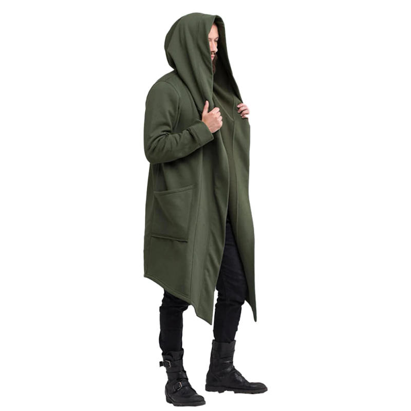 Description Picture 6 of itemFashion Men's Long Open Stitch Overcoats Hooded Trench Casual Ruffles Solid Color Cloak Cape Coat Outwear Clothing