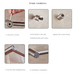 Stainless Steel Wall Mount Pot Pan Hanging Rack Kitchen Straight Bar Utensil Cookware with Sliding Hooks T5EF