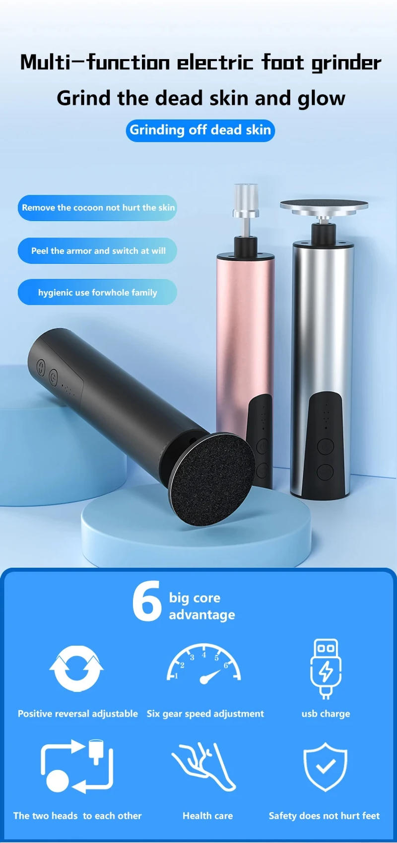 Description Picture 3 of itemFoot Care File Electric Foot Callus Remover Leg Heels Remove Dead Skin Pedicure Tool Set and Replacement Sandpaper