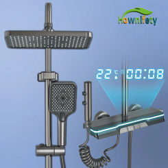 Antibacterial material Gray Bathroom Shower Set LCD Digital Display Smart Tech System Shower Bidet 4 Function Shower Wall