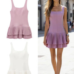TRAFZA Women Fashion Ruffle Dress Elegant Solid Sleeveless Pleated Mini Dresses Summer Lady Beach Vacation Party Dress Vestidos