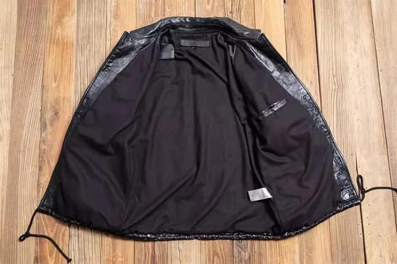 Description Picture 6 of itemVintage Mens Genuine Leather Jacket Single Breasted Straight Casual Outerwear Punk Motorcycle Coat Men Loose Fit Cowskin Jackets