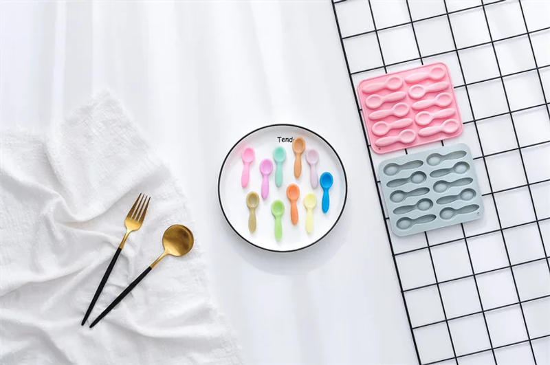 Description Picture 2 of item10 Holes Small Spoons Soup Spoon Shape Silicone Mold Fondant Cake Chocolate Mold Ice Cube Cake Mould Cake Decorating Tools
