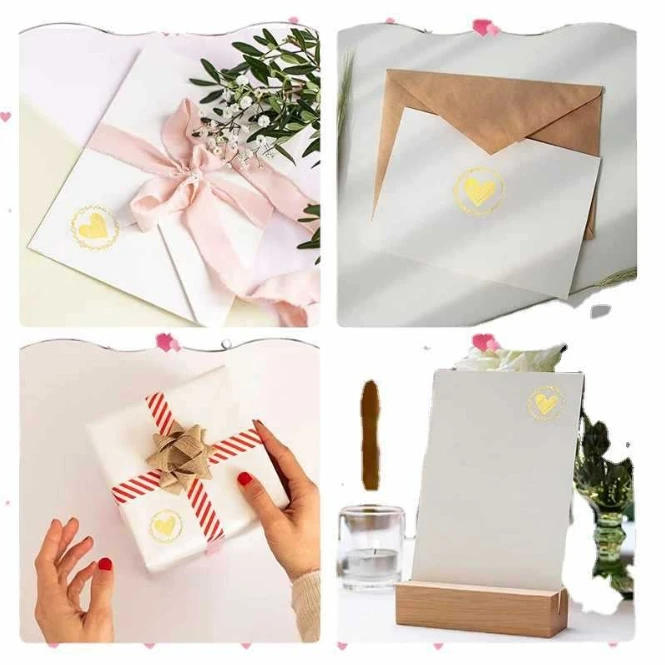 Description Picture 3 of item100pcs Clear Bronzing Heart Stickers 1.26 Inch Round Envelope Sealing Label for Wedding Party Invitation Card Gift Decor Tags