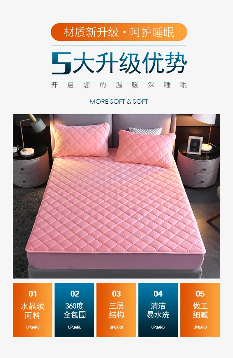 Description Picture 6 of itemPlush Thicken Quilted Fitted Sheet Warm Soft Velvet Fit Sheet Single Double Queen Size Mattress Cover With Elastic Band Bedsheet