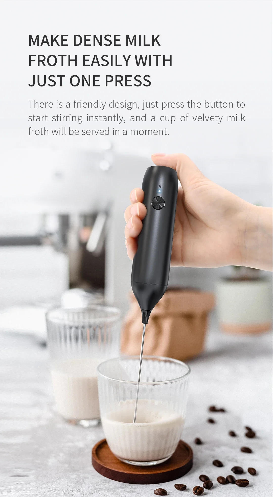 Description Picture 3 of itemElectric Milk Frother 304 Stainless Steel Mini Milk Frother Rechargeable USB Type-C Rechargeable Blender Coffee Blender