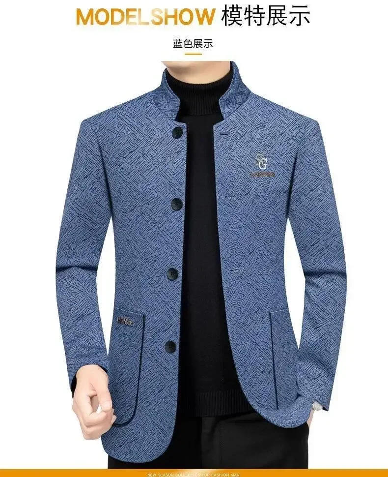 Description Picture 3 of itemMen Stand-up Collar Business Blazers Jackets Man Casual Suits Coats High Quality Men Blazers Jackets New Spring Autumn Coats 4XL