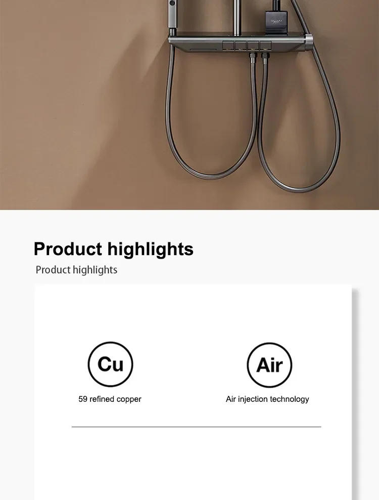 Description Picture 4 of itemPiano Button Ambient Light Shower System Set Modern Showers For Bathroom Brass Glass Shelf Shower Digital Display Shower Set