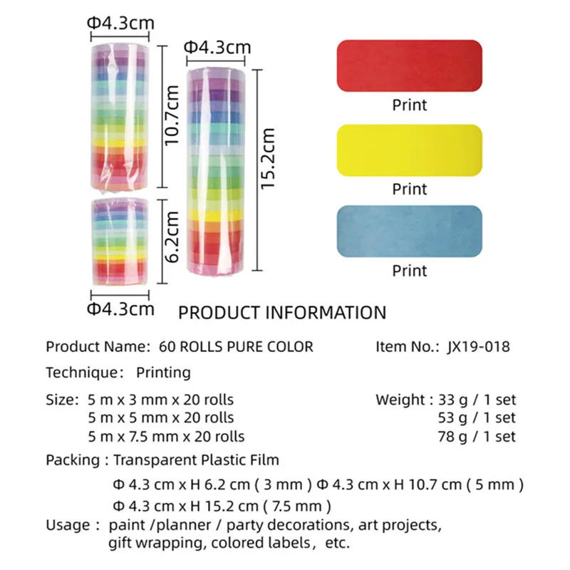 Description Picture 3 of item20 Rainbow Color Washi Tape Set Diy Scrapbooking Collage Material Decorative Masking Tape Japanese Stationery  School Supplies