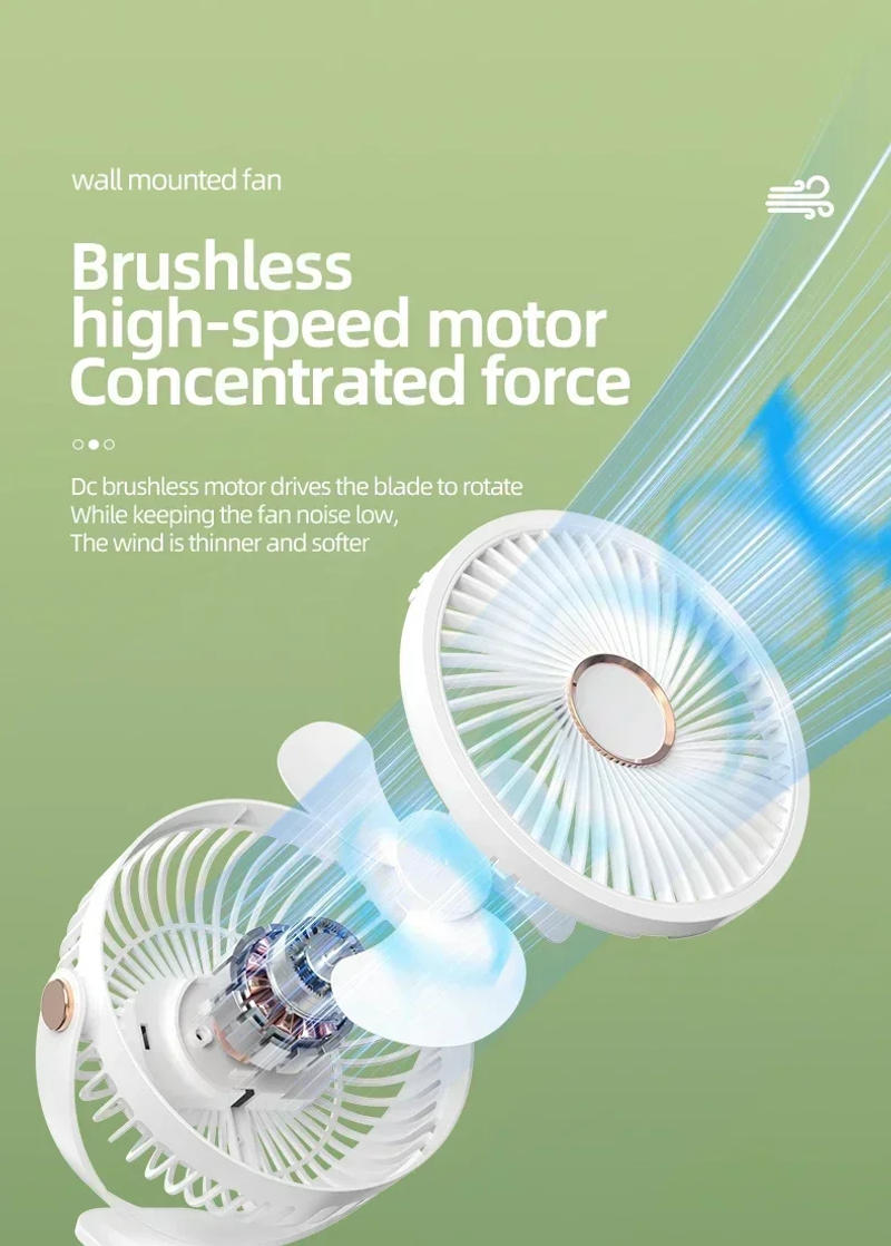 Description Picture 5 of item8000mAh Camping Fan Rechargeable Desktop Portable Air Circulator Wireless Ceiling Electric Fan With LED Light Clip-on Home Fan