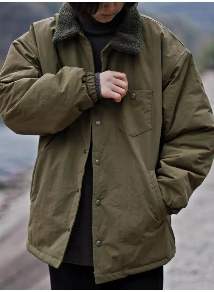 Description Picture 2 of itemJapanese Retro Lapel Thin Pocket Workwear Cotton-padded Coat Couple Casual Loose High Street Parkas Male Clothes