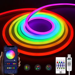 1M-5M DC5V USB RGBIC Neon LED Strip Light WS2812 Waterproof Sign Tape Bluetooth Remote Control For Room Wall Decor Fairy Light