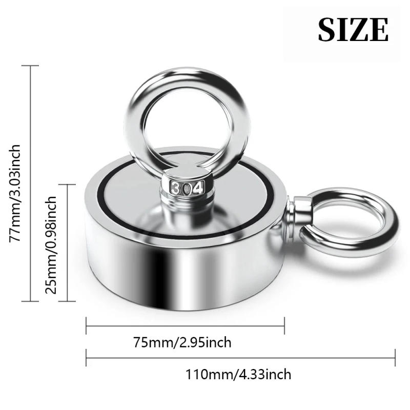 Description Picture 3 of itemHeavy-duty salvage magnet kit, double-sided 75mm + 10m rope strong neodymium magnets for river and ocean salvage