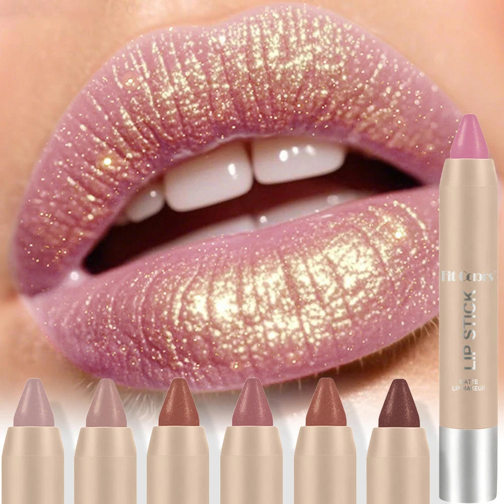 Description Picture 5 of item6 Colors Glitter Pearlescent Crayon Lipstick Bright & Shiny Fine Shimmer Lip Liner Pen Flowing Plump Moisturizing Makeup Stick