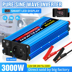Pure Sine Wave Inverter 1600W/2200W/3000W/4000W DC 12V/24V to AC 220V 50hz Power Inverter Charger Converter Adapter EU Socket