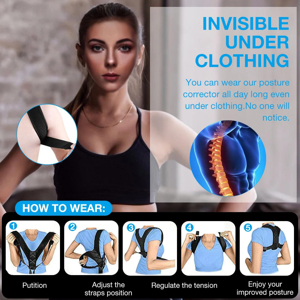 Description Picture 6 of itemBack Posture Correction Belt Hunchback Prevention Correction of Sitting Posture Unisex Breathable Body Shaping for Men and Women
