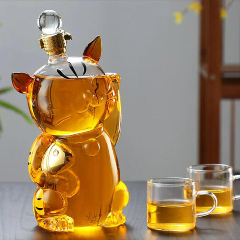 Description Picture 6 of itemCat Shaped Large Decanter Glass with Stopper Dispenser Carafe 1000ml Bottle Holder for Restaurant Dining Party Decoration Gift