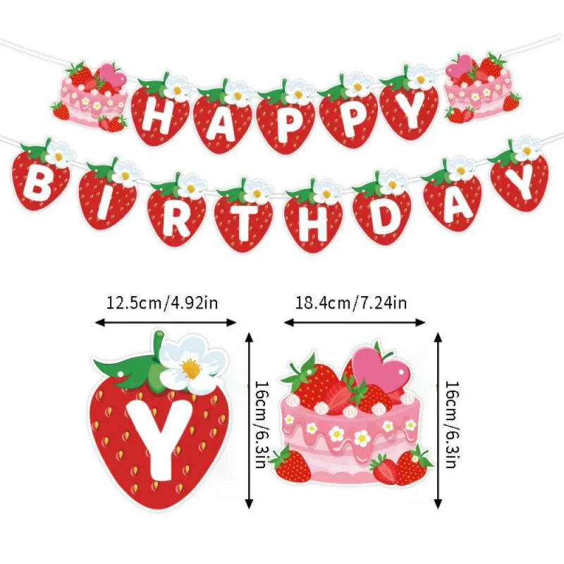 Description Picture 4 of itemCreative Birthday Party Supplies Kawaii Paper Banners Strawberry Hanging Banners Fruit Picks Strawberry Theme
