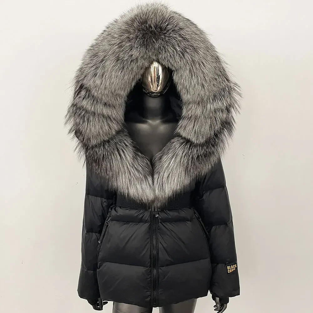 Description Picture 2 of itemMENINA 2024 Winter Women Coat Real Natural Fox Fur Collar Thick Warm Mid-length Jacket Hooded Detachable Outerwear Streetwear