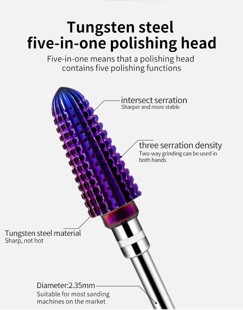 Description Picture 6 of item1/4pcs Conical Purple Pro Tungsten Carbide Nail Drill Bits 3/32" Shank Milling Cutter for Manicure Nail Gel Polish Remover Files