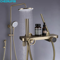 Hot Cold Mixer Rain Shower Mixer Faucet Bathroom LED Digital Brush Gold Shower System Bathtub Wall Mount SPA Fall Bath Taps Set