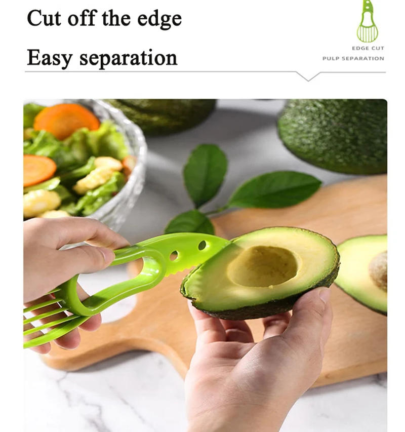 Description Picture 4 of item3 In 1 Avocado Slicer Shea Corer Butter Fruit Peeler Cutter Pulp Separator Plastic Knife Kitchen Vegetable Tools