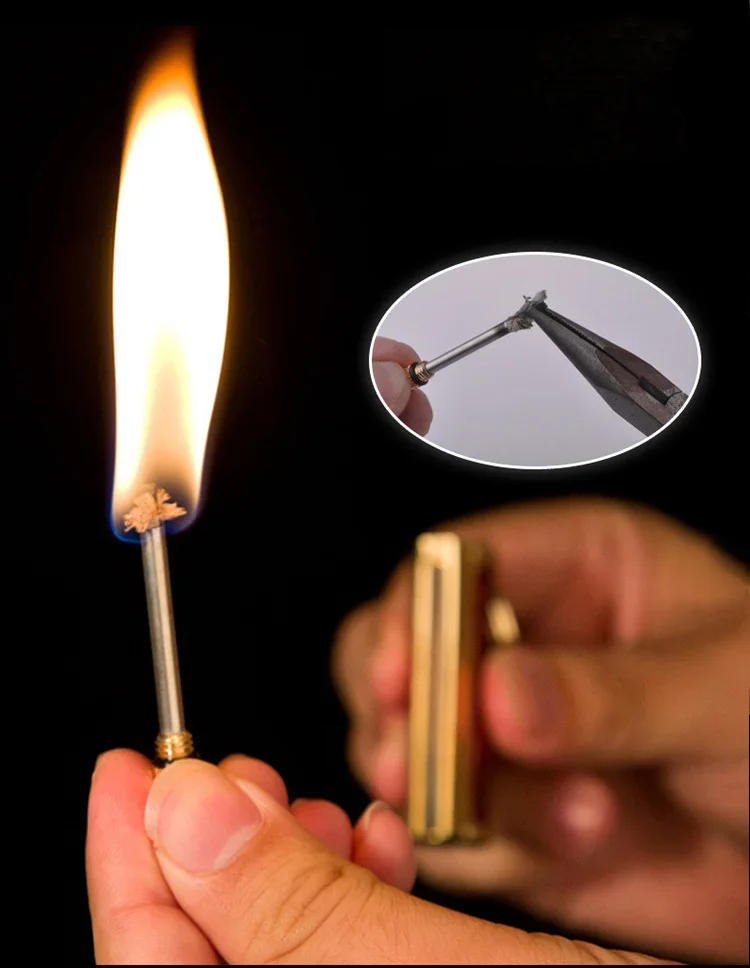 Description Picture 4 of itemLeather Wrapped Metal Rod Keychain Match Lighter Waterproof Kerosene Oil Lighter 2024